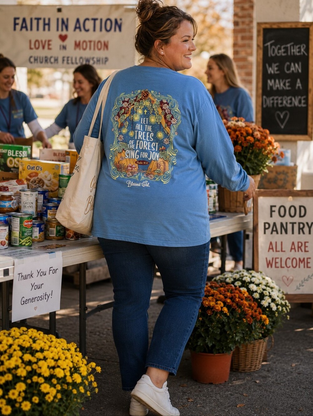 Blessed Girl Psalm 96:12 Long Sleeve Graphic Tee Blue Faith Shirt Women's 3X
